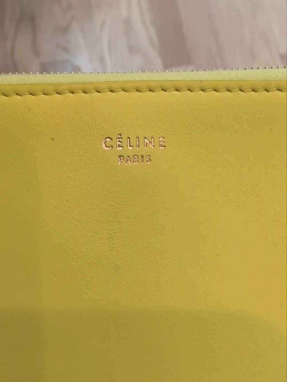 Yellow Leather Zip Pouch